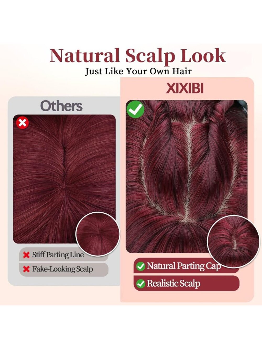 Women's Burgundy Natural Looking 18 Inch Classic Synthetic Layered Wavy Wigs - Picture 6 of 6
